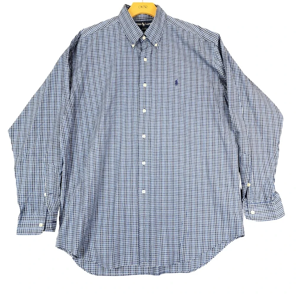 Polo Ralph Lauren Blake Shirt Mens‎ Large Blue White Check Cotton Button Down L